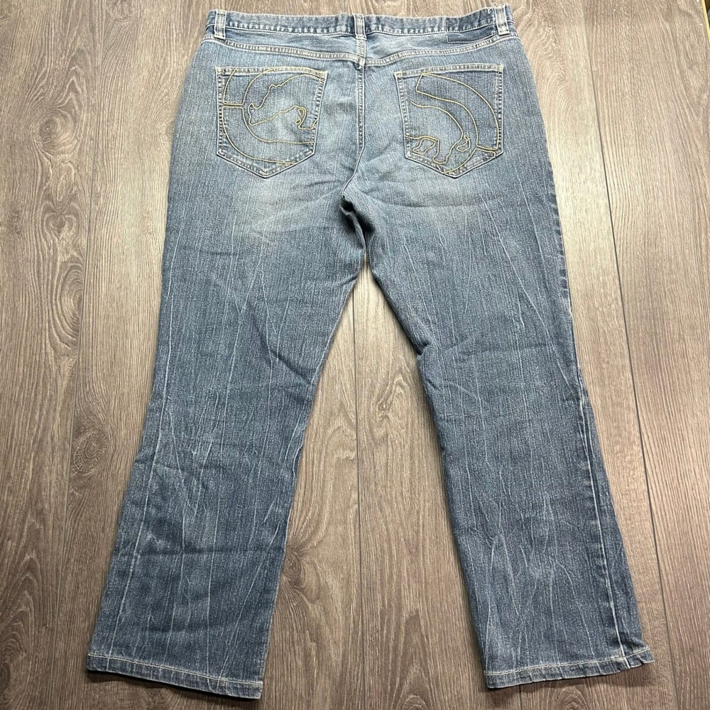 Ecko Unltd Mens Straight Fit Jeans Blue Denim Y2K Rhino Embroidered 38 x 28